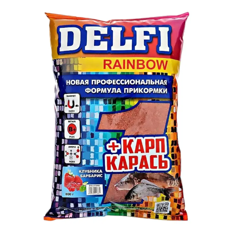 Прикормка DELFI Rainbow карп + карась клубника, барбарис, красн., 800 г-0